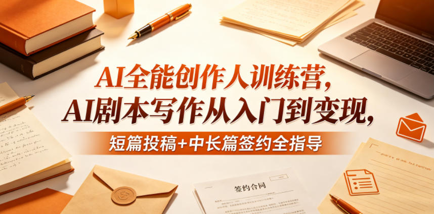AI全能创作人训练营，AI剧本写作从入门到变现，短篇投稿+中长篇签约全指导-副业网