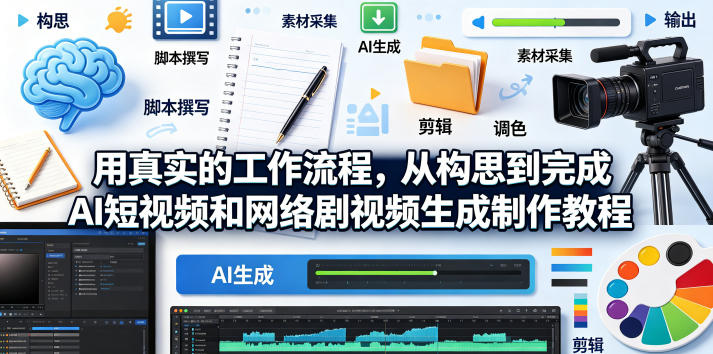 用真实的工作流程，从构思到完成AI短视频和网络剧视频生成制作教程-中英字幕-副业网