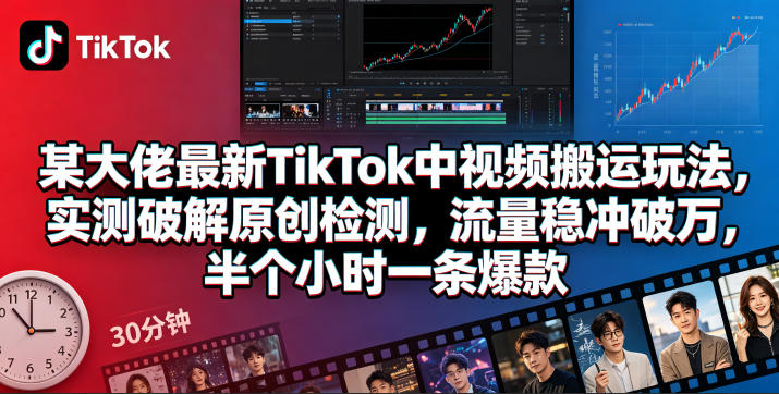 某大佬最新TikTok中视频搬运玩法，实测破解原创检测，流量稳冲破万，半个小时一条爆款-副业网
