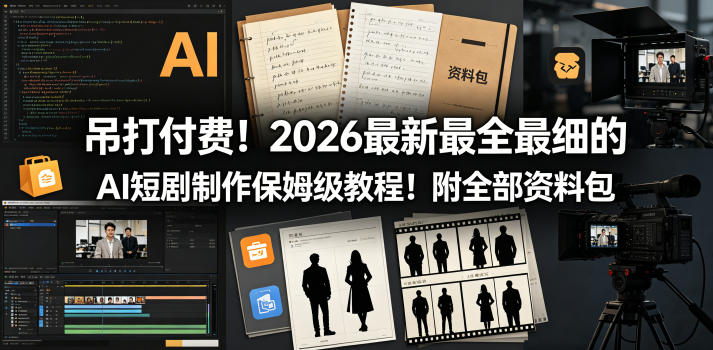 吊打付费！2026最新最全最细的AI短剧制作保姆级教程！附全部资料包-副业网