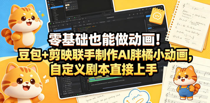 零基础也能做动画！豆包+剪映联手制作AI胖橘小动画，自定义剧本直接上手-副业网
