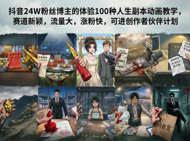 抖音24W粉丝博主的体验100种人生副本动画教学，赛道新颖，流量大，涨粉快，可进创作者伙伴计划-副业网