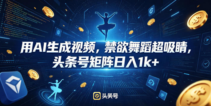 用AI生成视频，禁欲舞蹈超吸睛，头条号矩阵日入1k+-副业网
