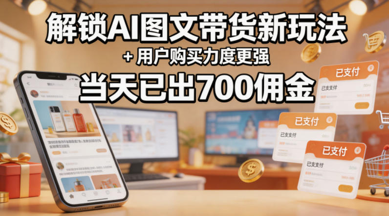 解锁ai图文带货新玩法+用户购买力度更强，当天已出700佣金，详细拆解-副业网