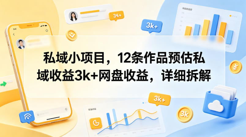 私域小项目，12条作品预估私域收益3k+网盘收益，详细拆解-副业网