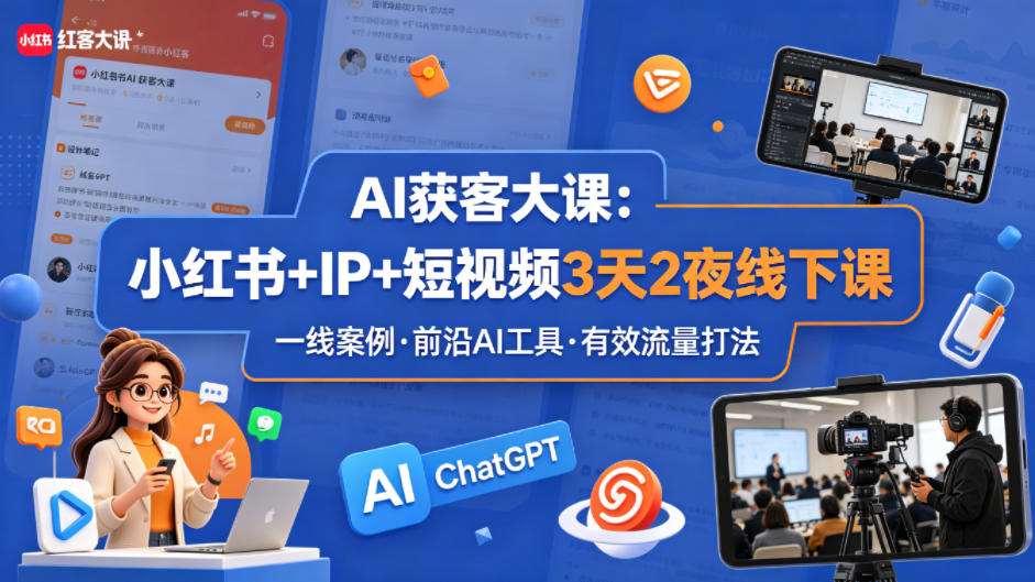 AI获客大课小红书+IP+短视频3天2夜线下课，用最真实的一线案例，最前沿的AI工具，最有效的流量打法-副业网