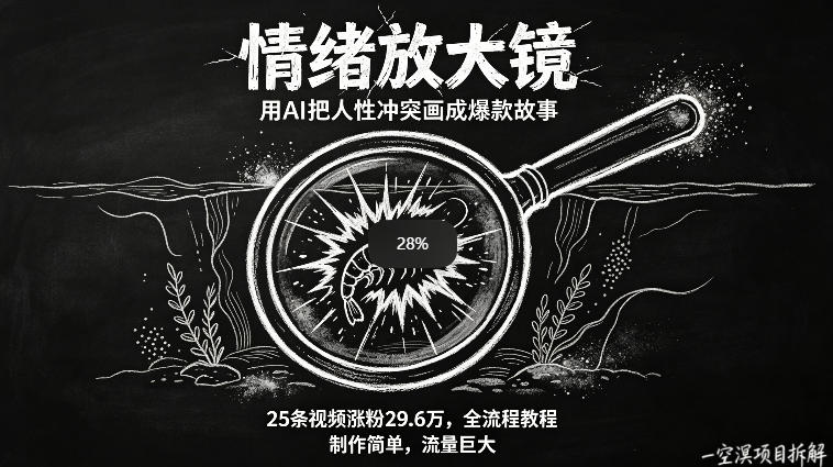 AI制作“情绪放大镜“视频，25条视频涨粉29.6W粉，流量巨大，制作简单，全流程教程-副业网