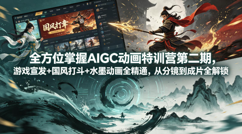 全方位掌握AIGC动画特训营第二期，游戏宣发+国风打斗+水墨动画全精通，从分镜到成片全解锁-副业网