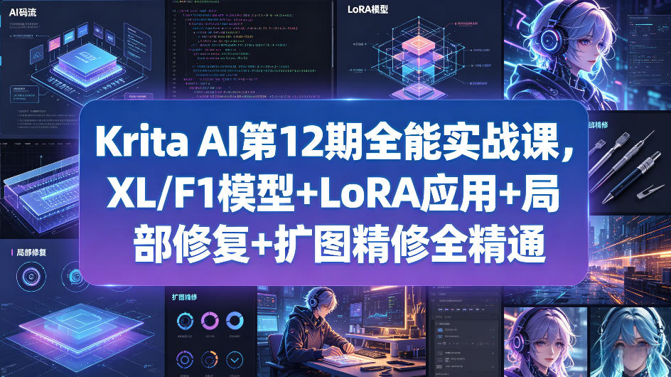 Krita AI第12期全能实战课，XL/F1模型+LoRA应用+局部修复+扩图精修全精通-副业网