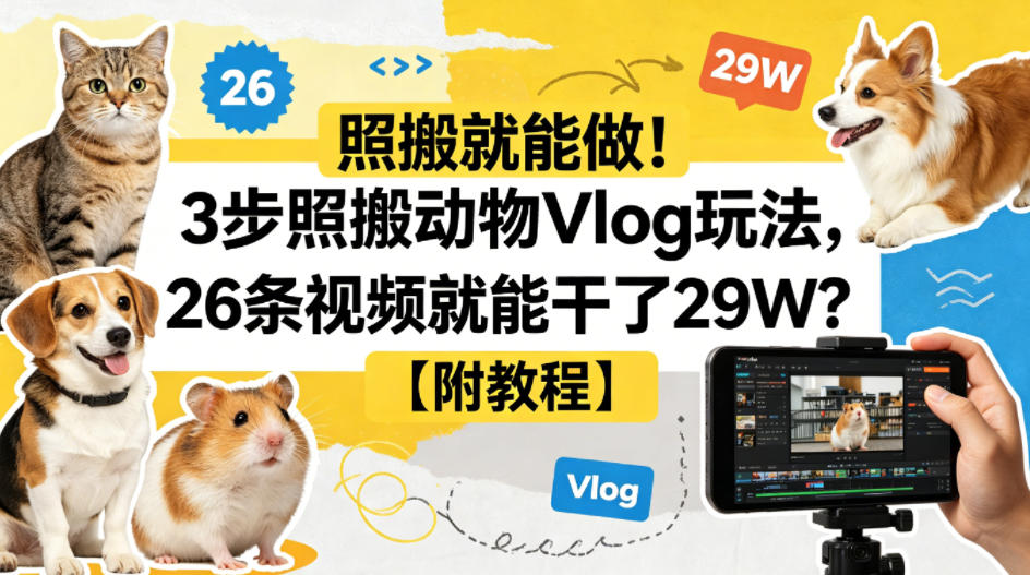 照搬就能做！3步照搬动物Vlog玩法，26条视频就能干了29W？【附教程】【赠coze一键生成工作流】-副业网