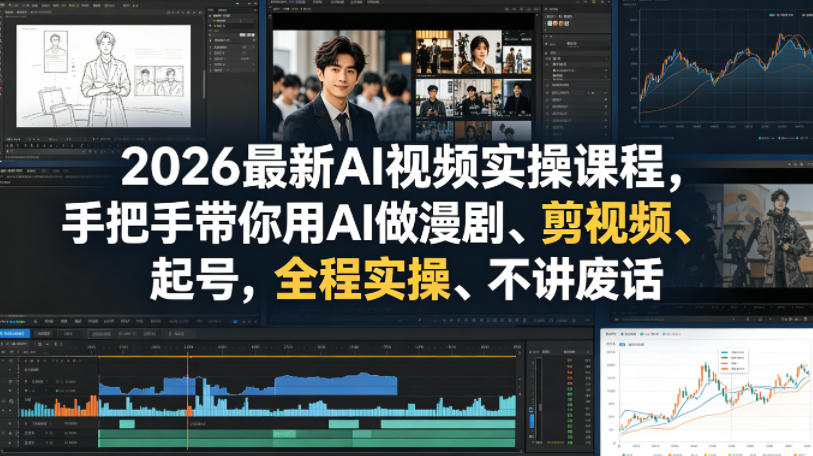 2026最新AI视频实操课程，手把手带你用AI做漫剧、剪视频、起号，全程实操、不讲废话-副业网