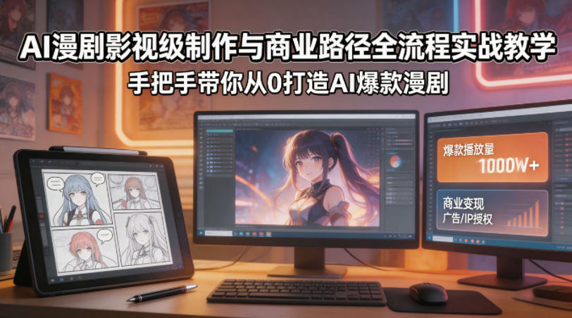 AI漫剧影视级制作与商业路径全流程实战教学，手带你从0打造AI爆款漫剧-副业网