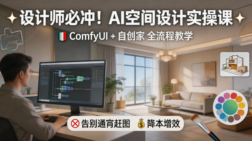 设计师必冲！AI空间设计实操课，ComfyUI+自创家全教学，告别通宵赶图，降本增效-副业网