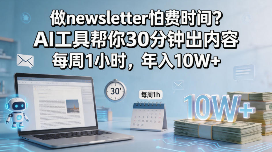 做newsletter怕费时间？AI工具帮你30分钟出内容，每周1小时，年入10W+！【原创双语字幕】-副业网