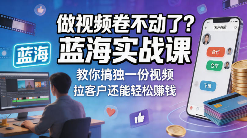 做视频卷不动了？蓝海实战课教你搞独一份视频，拉客户还能轻松賺钱！【原创双语字幕】-副业网