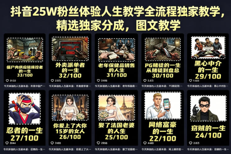 抖音25W粉丝体验人生教学全流程独家教学，精选独家分成，图文教学-副业网