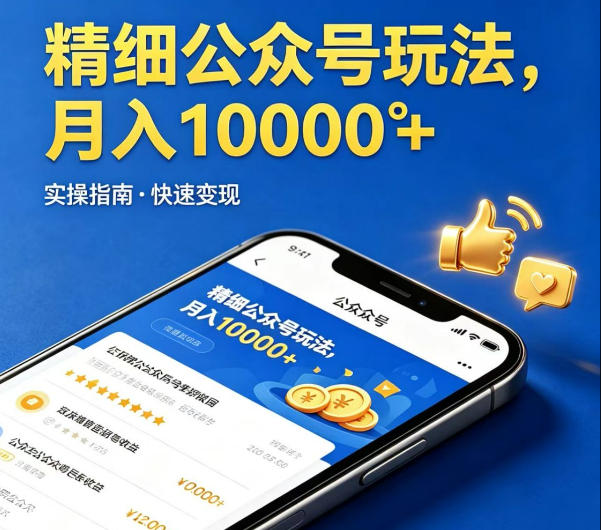 精细化公众号玩法，我们给你提供文章，你来负责发布，收益可观，月入1W+【揭秘】-副业网