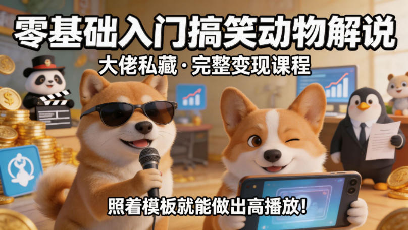 零基础入门搞笑动物解说，大佬私藏完整变现课程，照着模板就能做出高播放-副业网