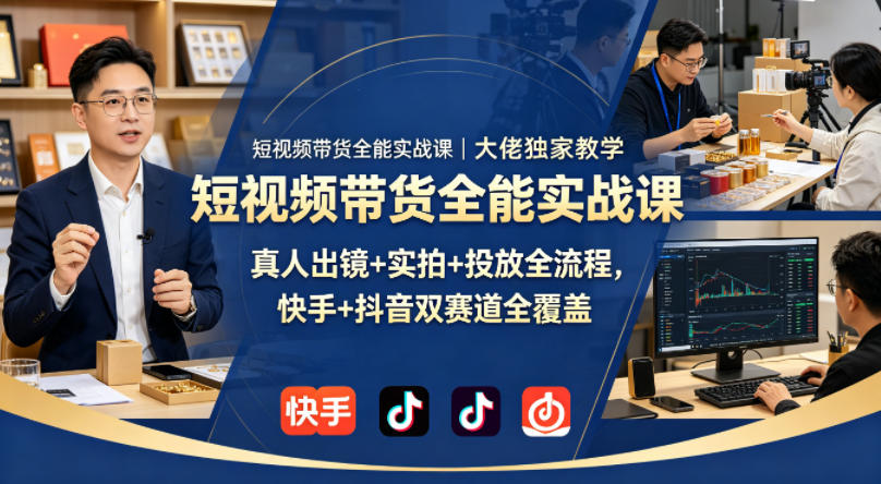 短视频带货全能实战课｜大佬独家教学，真人出镜+实拍+投放全流程，快手+抖音双赛道全覆盖-副业网