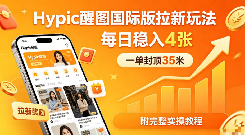 一单封顶35米，实测Hypic醒图国际版拉新玩法，每日稳入4张(附完整实操教程)-副业网