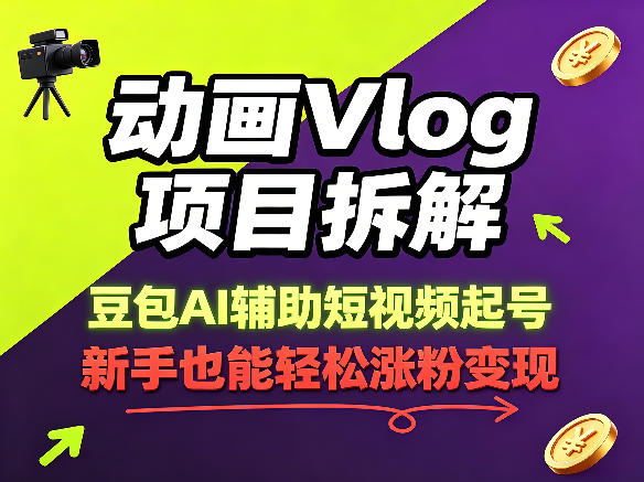 动画Vlog项目拆解，豆包AI辅助短视频起号，新手也能轻松涨粉，43条作品涨粉8.3W-副业网