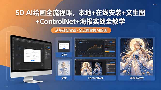SD AI绘画全流程课，本地+在线安装+文生图+ControlNet+海报实战全教学-副业网