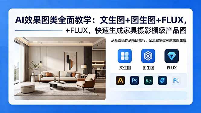 AI效果图类全面教学：文生图+图生图+FLUX，快速生成家具摄影棚级产品图-副业网