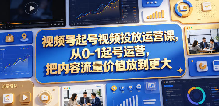 视频号起号视频投放运营课，从0-1起号运营，把内容流量价值放到更大-副业网