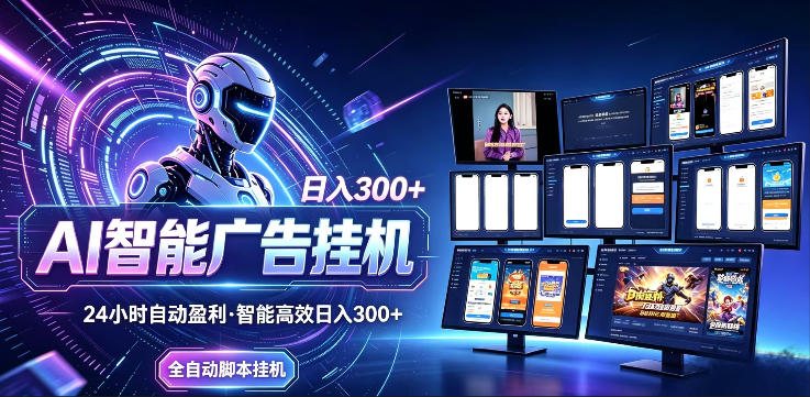 AI智能广告挂G项目，无需人工，单机稳定日入200+，可矩阵放大，24小时不间断刷广告賺收益【揭秘】-副业网