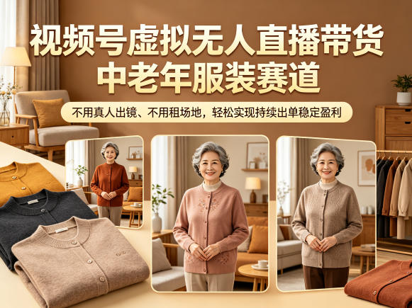 视频号虚拟无人直播带货中老年服装赛道，不用真人出镜、不用租场地，轻松实现持续出单稳定盈利-副业网