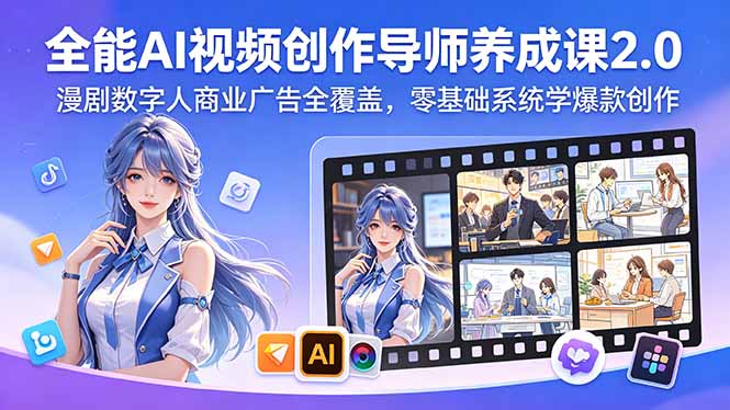 全能AI视频创作导师养成课2.0，漫剧数字人商业广告全覆盖，零基础系统学爆款创作-副业网
