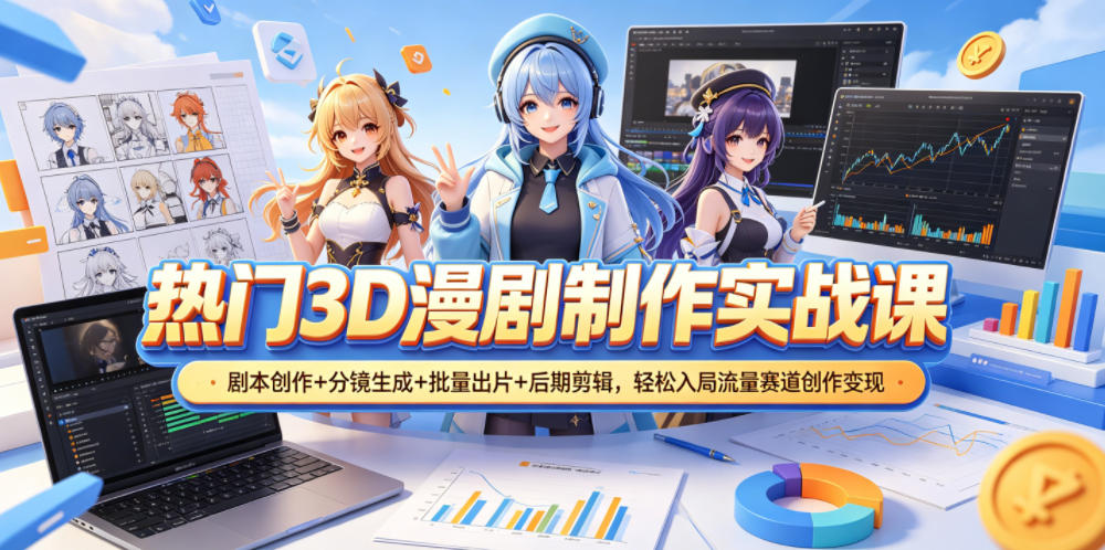 热门3D漫剧制作实战课，剧本创作+分镜生成+批量出片+后期剪辑，轻松入局流量赛道创作变现-副业网