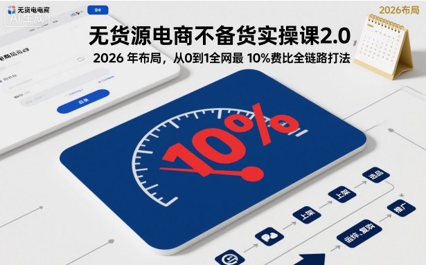无货源电商不备货实操课2.0，2026年布局，从0到1全网最低10%费比全链路打法【更新26年5月19日】-副业网