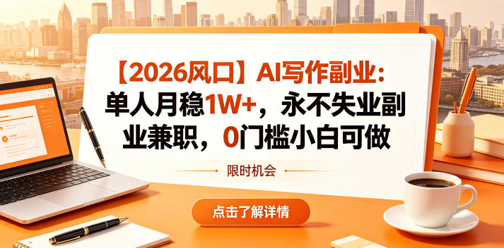 【2026风口】AI写作副业：单人月稳1W+，永不失业副业兼职，0门槛小白可做【揭秘】-副业网