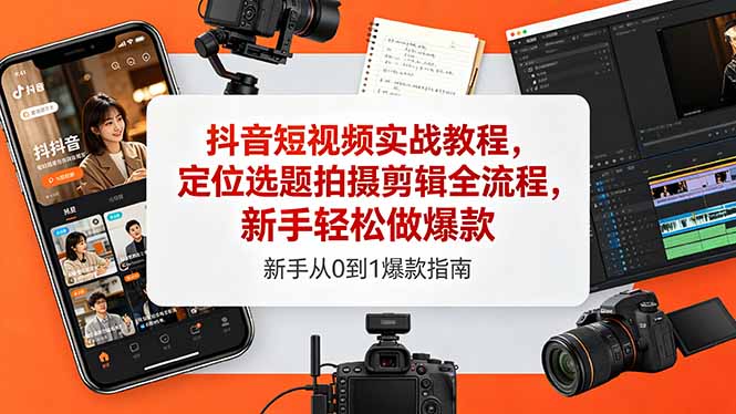 抖音短视频实战教程，定位选题拍摄剪辑全流程，新手轻松做爆款-副业网