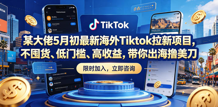 某大佬5月初最新海外Tiktok拉新项目，不囤货、低门槛、高收益，带你出海撸美刀-副业网