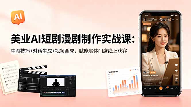 美业AI短剧漫剧制作实战课：生图技巧+对话生成+视频合成，赋能实体门店线上获客-副业网