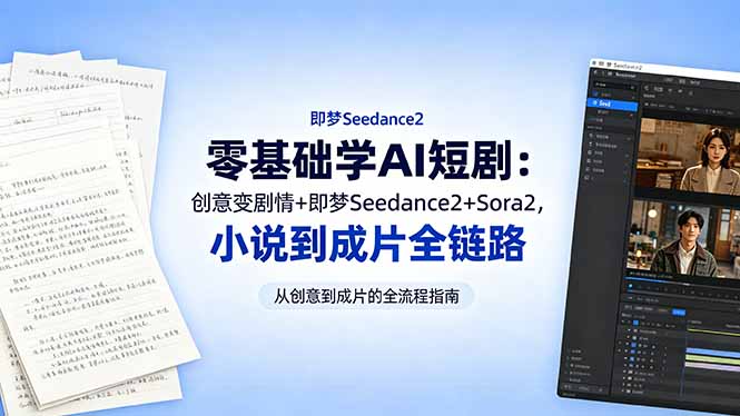 零基础学AI短剧：创意变剧情+即梦Seedance2+Sora2，小说到成片全链路-副业网