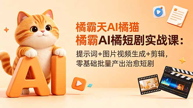橘霸天AI橘猫短剧实战课：提示词+图片视频生成+剪辑，零基础批量产出治愈短剧-副业网