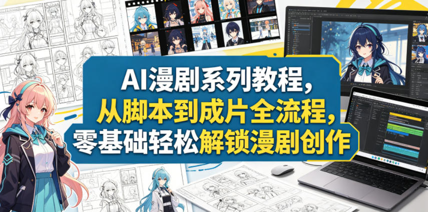 AI漫剧系列教程，从脚本到成片全流程，零基础轻松解锁漫剧创作-副业网