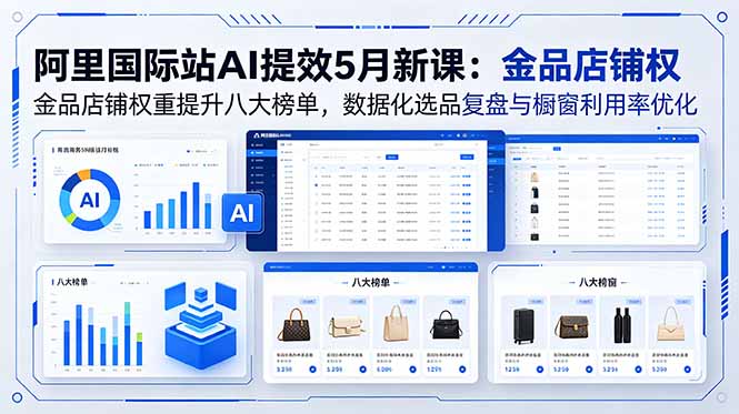 阿里国际站AI提效5月新课：金品店铺权重提升八大榜单，数据化选品复盘与橱窗利用率优化-副业网