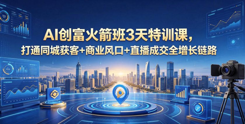 AI创富火箭班3天特训课，打通同城获客+商业风口+直播成交全增长链路，2026年4月新课-副业网