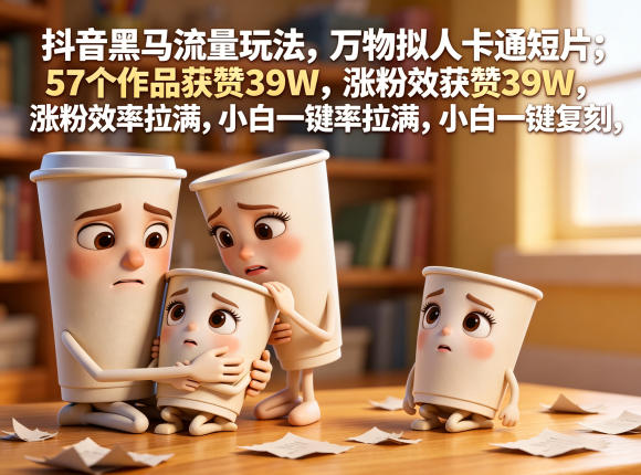 抖音黑马流量玩法，万物拟人卡通短片，57个作品获赞39W，涨粉效率拉满，小白一键复刻，保姆级拆解-副业网
