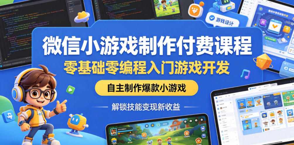 微信小游戏制作付费课程，零基础零编程入门游戏开发，自主制作爆款小游戏，解锁技能变现新收益-副业网