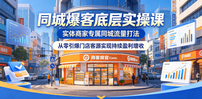 同城爆客底层实操课，实体商家专属同城流量打法，从零引爆门店客源实现持续盈利增收-副业网