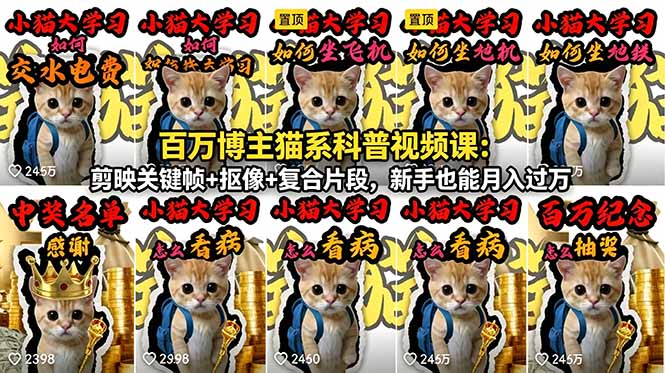 百万博主猫系科普视频课:剪映关键帧+抠像+复合片段,新手也能月入过万-副业网