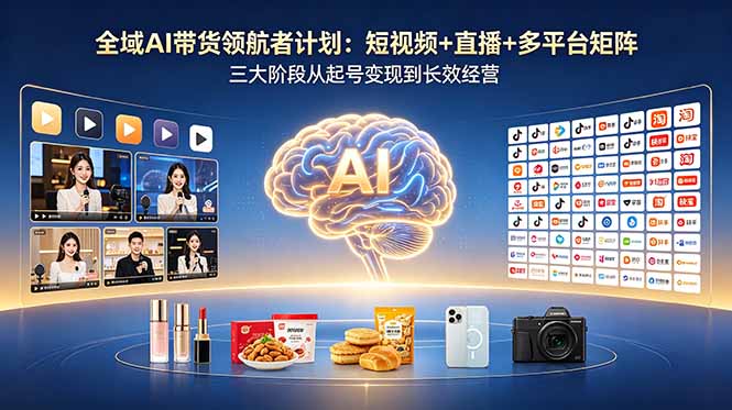 全域AI带货领航者计划：短视频+直播+多平台矩阵，三大阶段从起号变现到长效经营-副业网