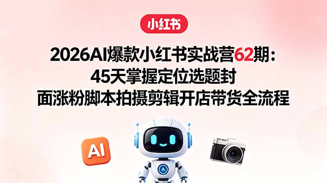 2026AI爆款小红书实战营62期:45天掌握定位选题封面涨粉脚本拍摄剪辑开店带货全流程-副业网
