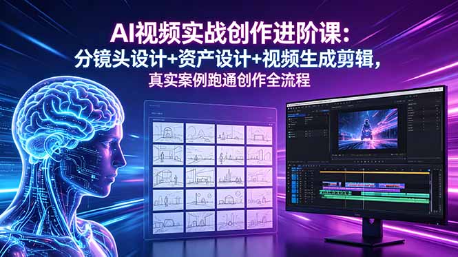 AI视频实战创作进阶课：分镜头设计+资产设计+视频生成剪辑，真实案例跑通创作全流程-副业网