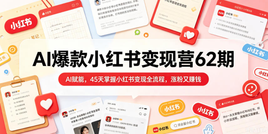 AI爆款小红书变现营62期2026年5月，AI赋能，45天掌握小红书变现全流程，涨粉又賺钱-副业网